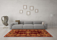 Machine Washable Medallion Orange Traditional Rug, wshtr1727org