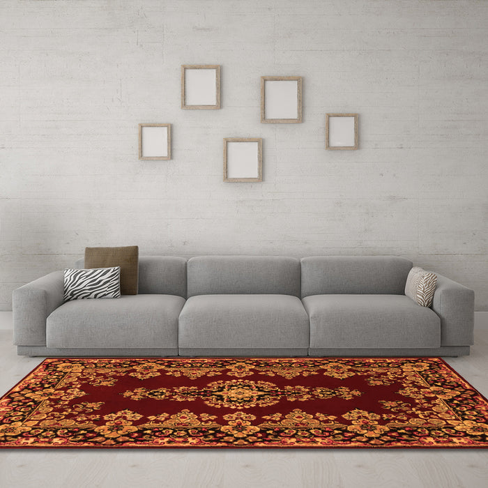 Machine Washable Medallion Orange Traditional Area Rugs in a Living Room, wshtr1727org