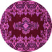 Round Machine Washable Medallion Pink Traditional Rug, wshtr1727pnk