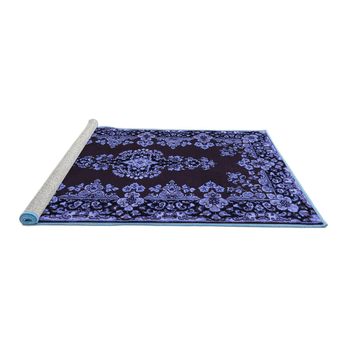 Sideview of Machine Washable Medallion Blue Traditional Rug, wshtr1727blu