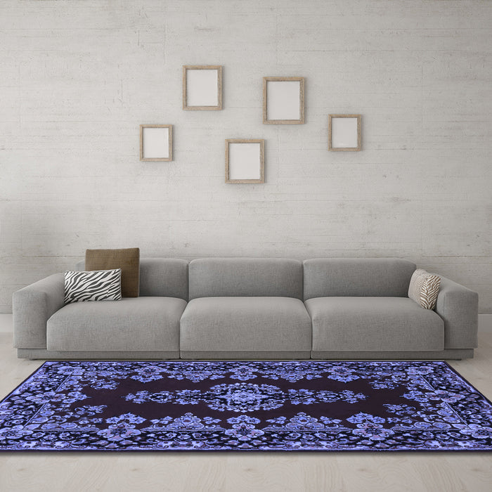 Machine Washable Medallion Blue Traditional Rug in a Living Room, wshtr1727blu