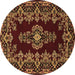 Round Machine Washable Medallion Brown Traditional Rug, wshtr1727brn