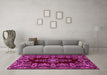 Machine Washable Medallion Pink Traditional Rug in a Living Room, wshtr1727pnk