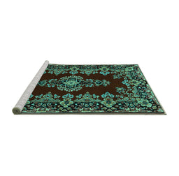 Sideview of Machine Washable Medallion Turquoise Traditional Area Rugs, wshtr1727turq