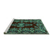 Sideview of Machine Washable Medallion Turquoise Traditional Area Rugs, wshtr1727turq