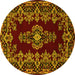 Round Machine Washable Medallion Yellow Traditional Rug, wshtr1727yw