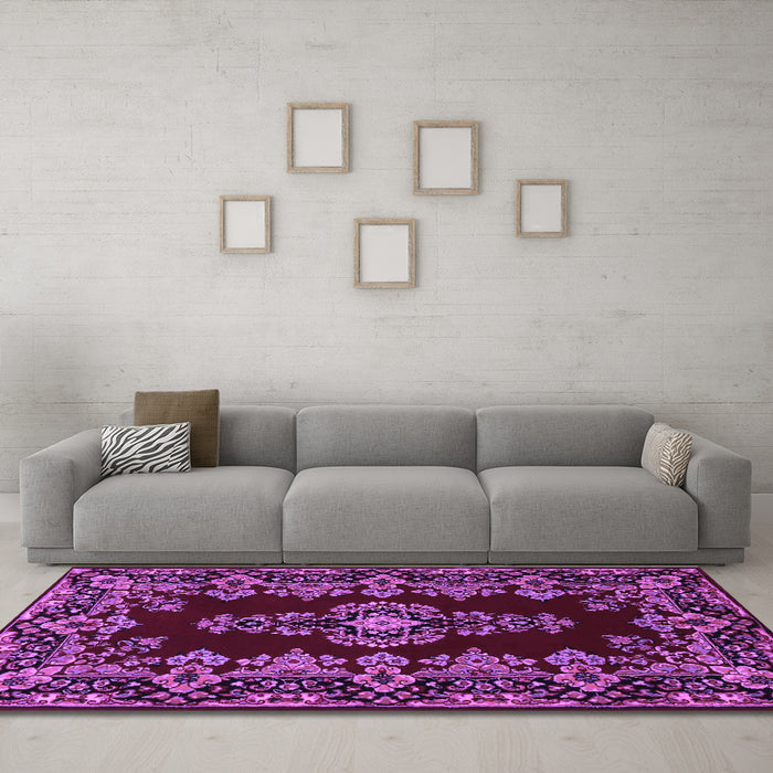 Machine Washable Medallion Purple Traditional Area Rugs in a Living Room, wshtr1727pur