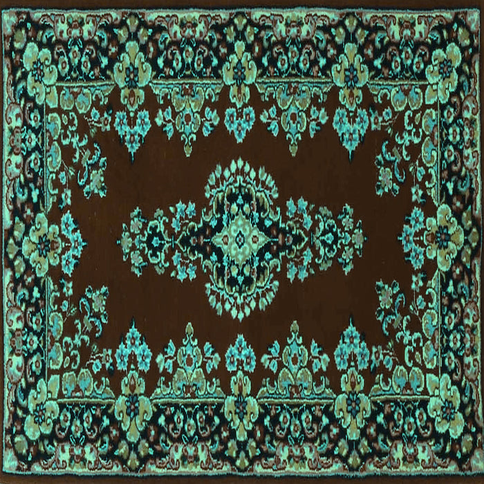 Square Medallion Turquoise Traditional Rug, tr1727turq