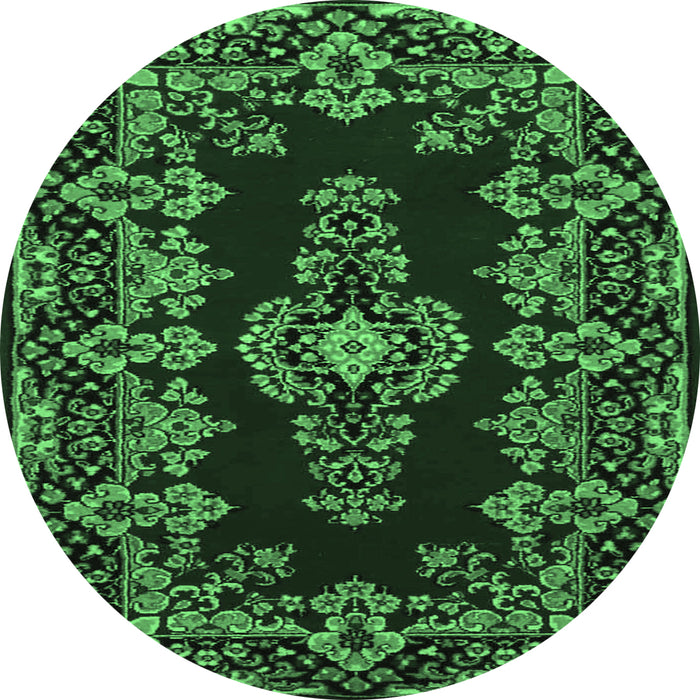 Round Machine Washable Medallion Emerald Green Traditional Area Rugs, wshtr1727emgrn