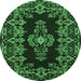 Round Machine Washable Medallion Emerald Green Traditional Area Rugs, wshtr1727emgrn