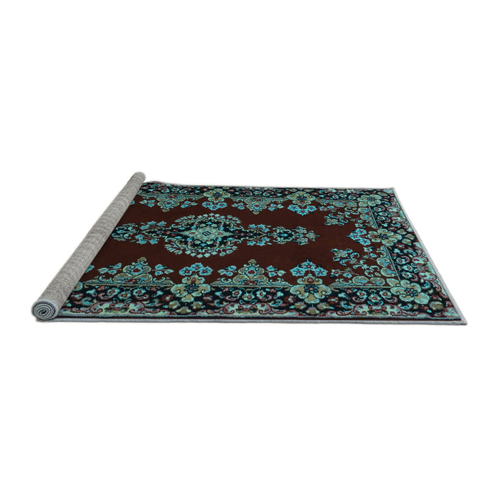Sideview of Machine Washable Medallion Light Blue Traditional Rug, wshtr1727lblu