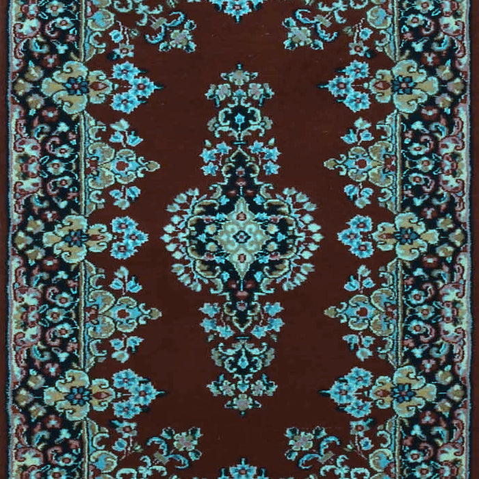 Machine Washable Medallion Light Blue Traditional Rug, wshtr1727lblu