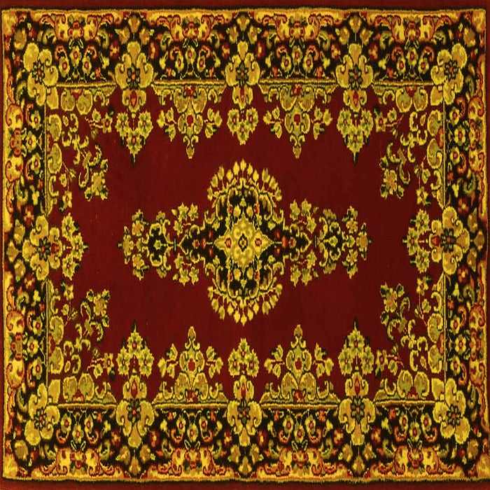 Square Machine Washable Medallion Yellow Traditional Rug, wshtr1727yw