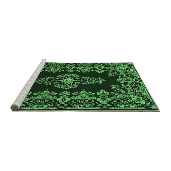 Sideview of Machine Washable Medallion Emerald Green Traditional Area Rugs, wshtr1727emgrn