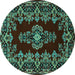 Round Machine Washable Medallion Turquoise Traditional Area Rugs, wshtr1727turq