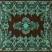 Square Machine Washable Medallion Turquoise Traditional Area Rugs, wshtr1727turq