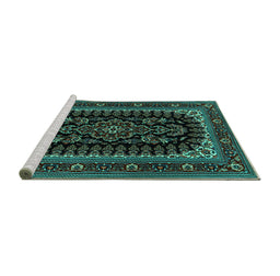 Sideview of Machine Washable Persian Turquoise Traditional Area Rugs, wshtr1728turq