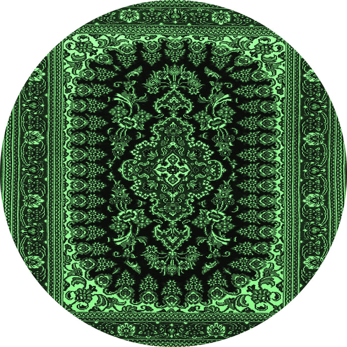 Round Machine Washable Persian Emerald Green Traditional Area Rugs, wshtr1728emgrn