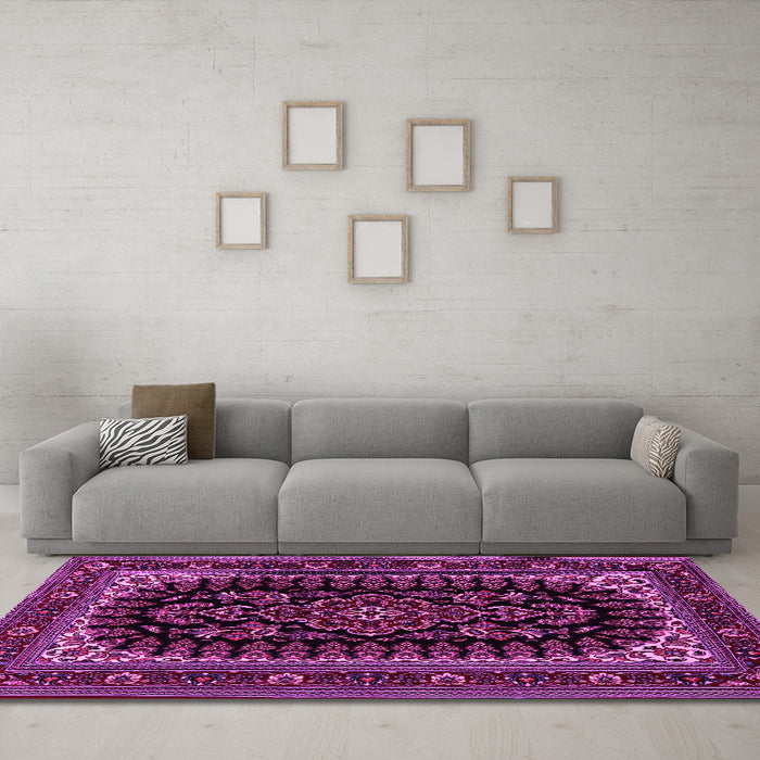 Machine Washable Persian Pink Traditional Rug in a Living Room, wshtr1728pnk