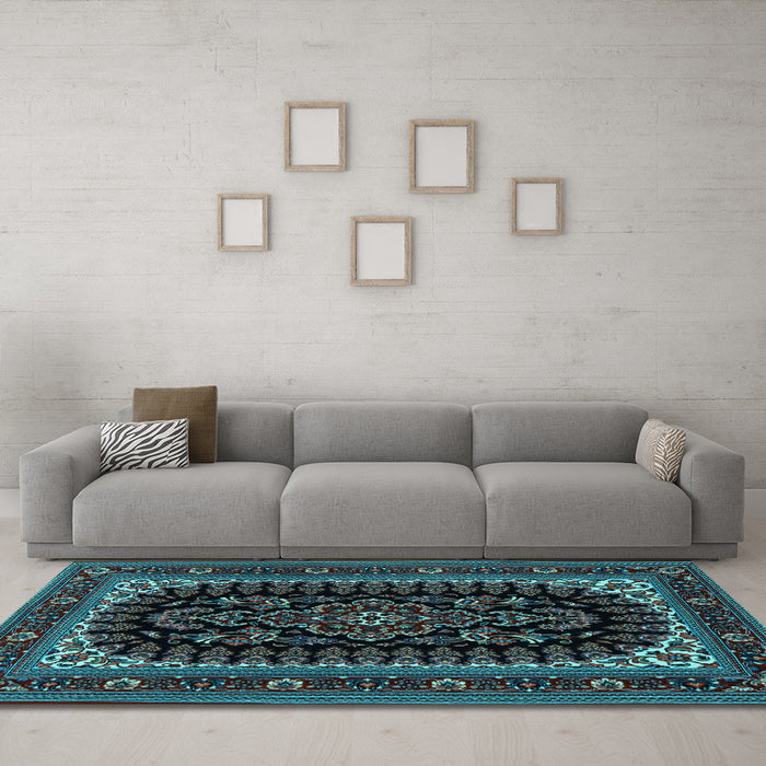 Machine Washable Persian Light Blue Traditional Rug in a Living Room, wshtr1728lblu