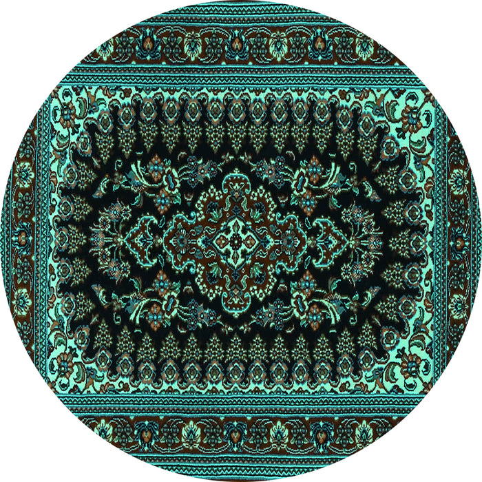 Round Machine Washable Persian Turquoise Traditional Area Rugs, wshtr1728turq