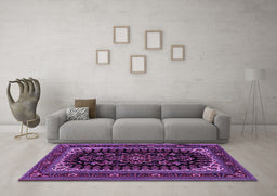Machine Washable Persian Purple Traditional Area Rugs in a Living Room, wshtr1728pur