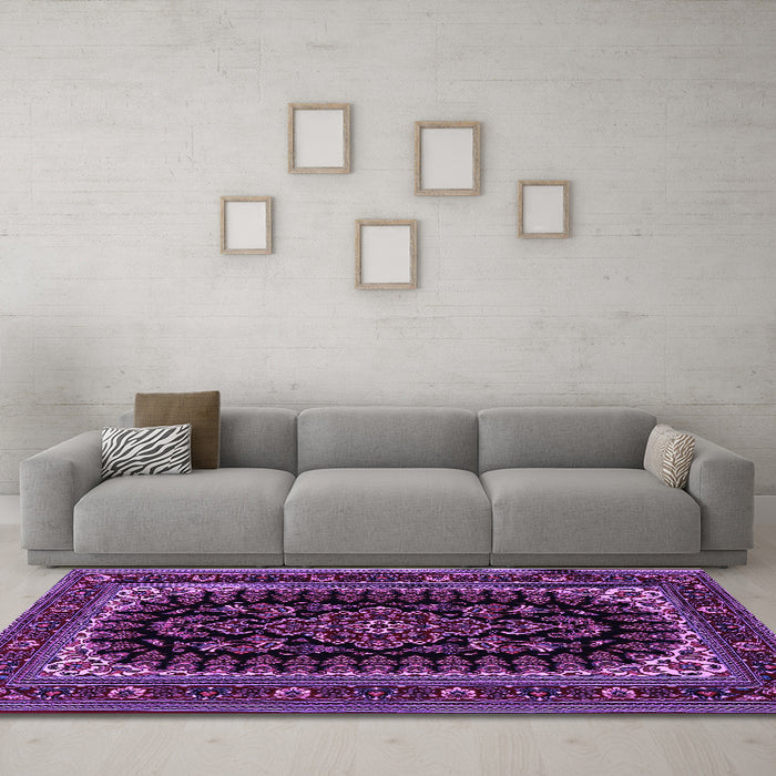 Machine Washable Persian Purple Traditional Area Rugs in a Living Room, wshtr1728pur