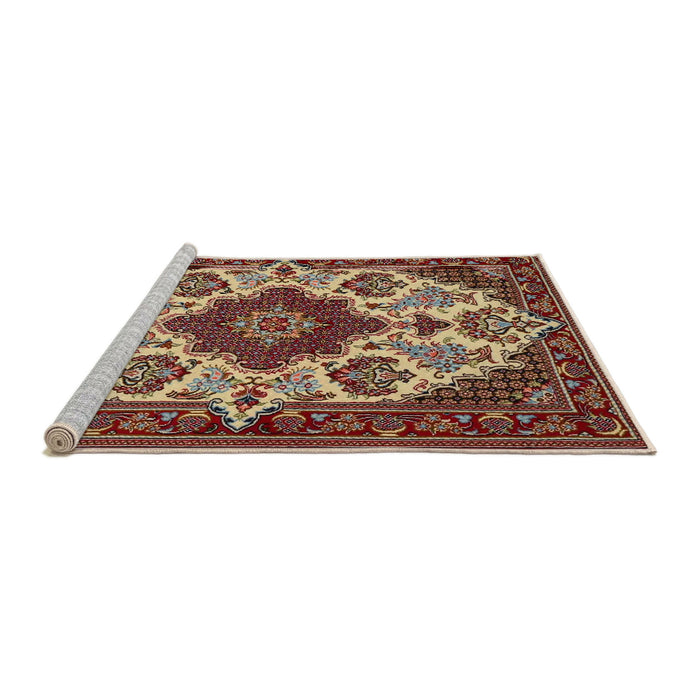 Sideview of Machine Washable Traditional Saffron Red Rug, wshtr1729