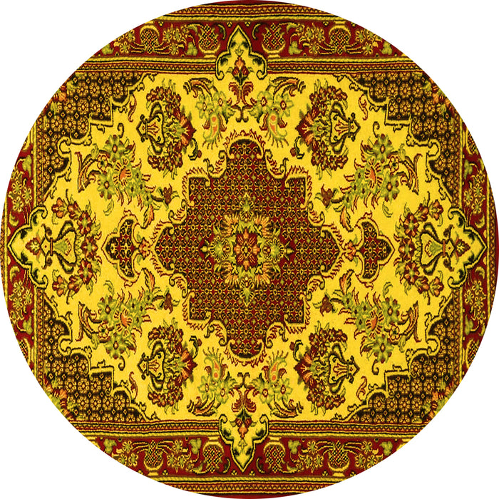 Round Medallion Yellow Traditional Rug, tr1729yw