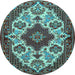 Round Medallion Light Blue Traditional Rug, tr1729lblu