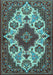 Machine Washable Medallion Light Blue Traditional Rug, wshtr1729lblu