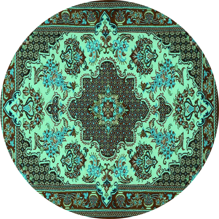 Round Medallion Turquoise Traditional Rug, tr1729turq