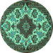 Round Medallion Turquoise Traditional Rug, tr1729turq