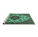 Sideview of Machine Washable Medallion Turquoise Traditional Area Rugs, wshtr1729turq