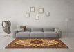 Machine Washable Medallion Brown Traditional Rug in a Living Room,, wshtr1729brn