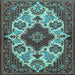 Square Medallion Light Blue Traditional Rug, tr1729lblu