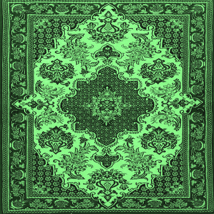 Square Machine Washable Medallion Emerald Green Traditional Area Rugs, wshtr1729emgrn