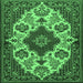 Square Machine Washable Medallion Emerald Green Traditional Area Rugs, wshtr1729emgrn