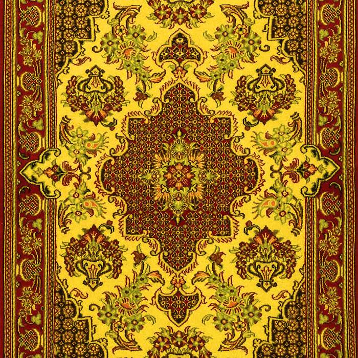 Machine Washable Medallion Yellow Traditional Rug, wshtr1729yw