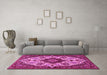 Machine Washable Medallion Pink Traditional Rug in a Living Room, wshtr1729pnk