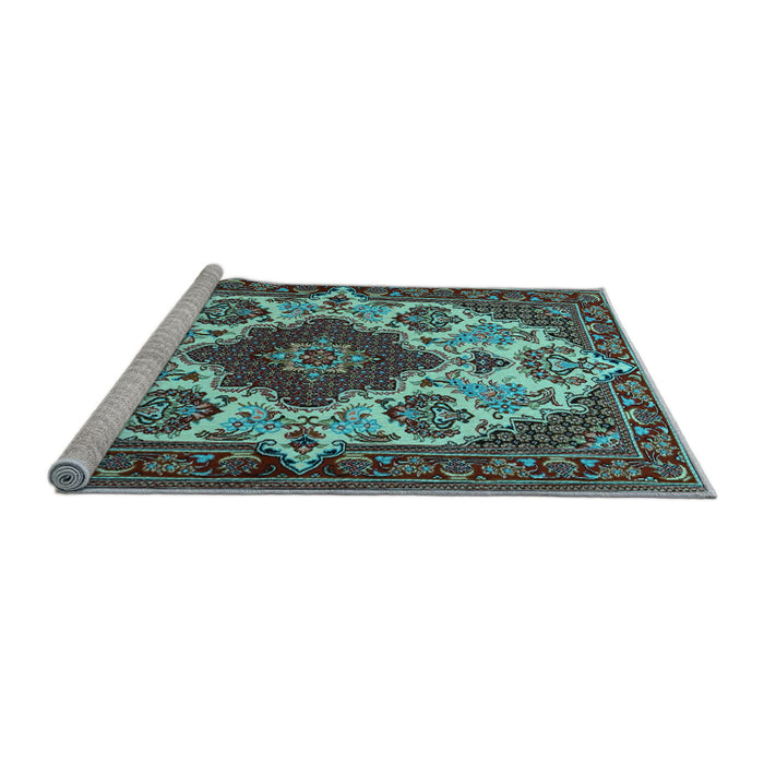Sideview of Machine Washable Medallion Light Blue Traditional Rug, wshtr1729lblu