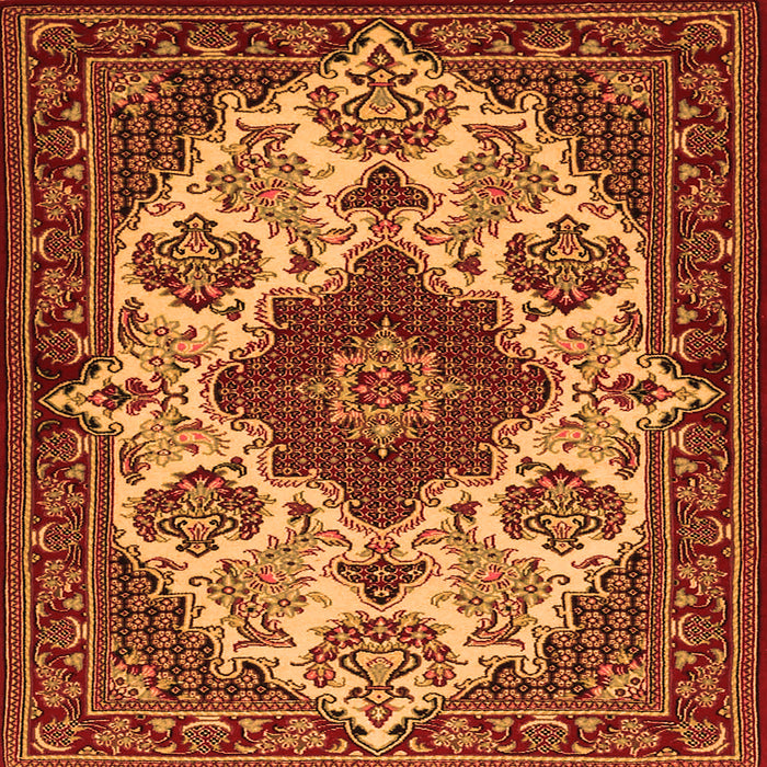 Round Machine Washable Medallion Orange Traditional Area Rugs, wshtr1729org