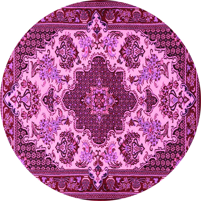 Round Machine Washable Medallion Pink Traditional Rug, wshtr1729pnk