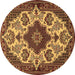 Round Medallion Brown Traditional Rug, tr1729brn