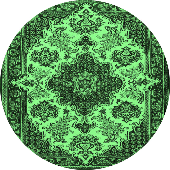 Round Machine Washable Medallion Emerald Green Traditional Area Rugs, wshtr1729emgrn