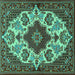 Square Medallion Turquoise Traditional Rug, tr1729turq