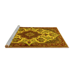 Sideview of Machine Washable Medallion Yellow Traditional Rug, wshtr1729yw