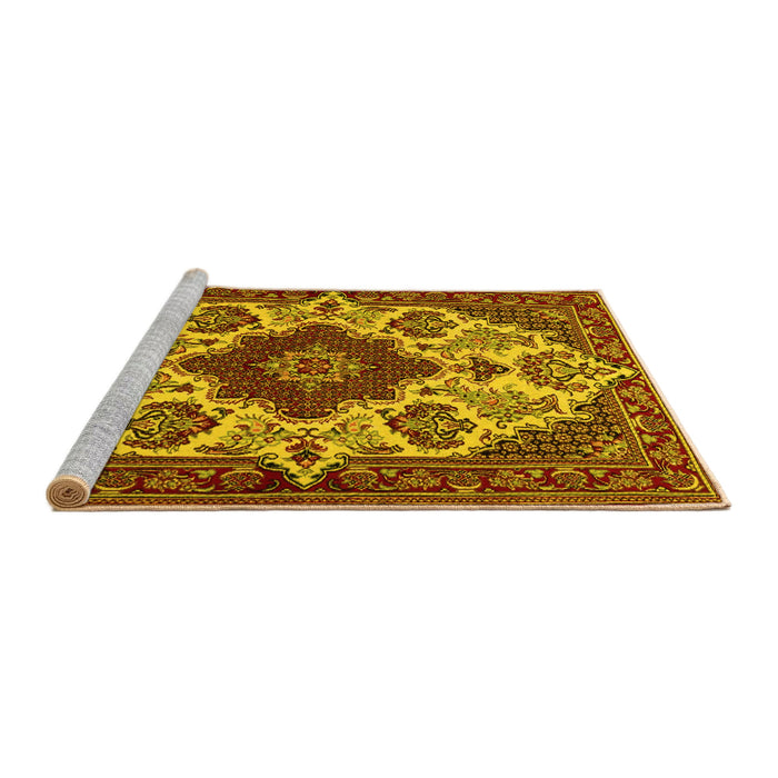 Sideview of Machine Washable Medallion Yellow Traditional Rug, wshtr1729yw