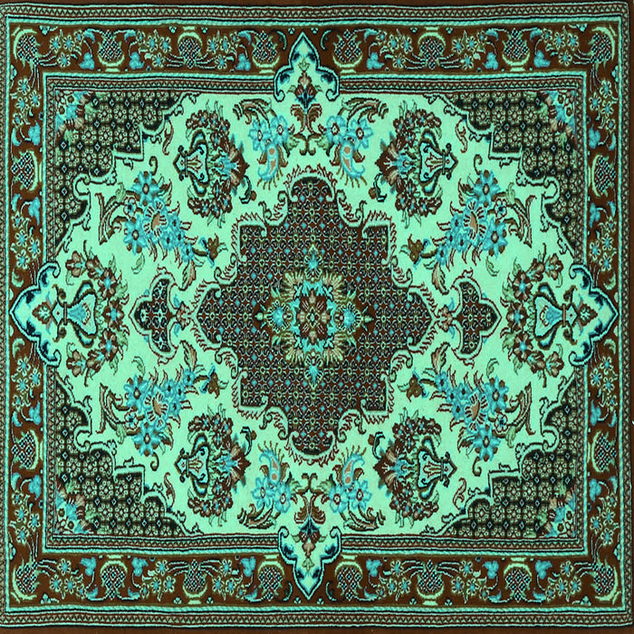 Square Machine Washable Medallion Turquoise Traditional Area Rugs, wshtr1729turq