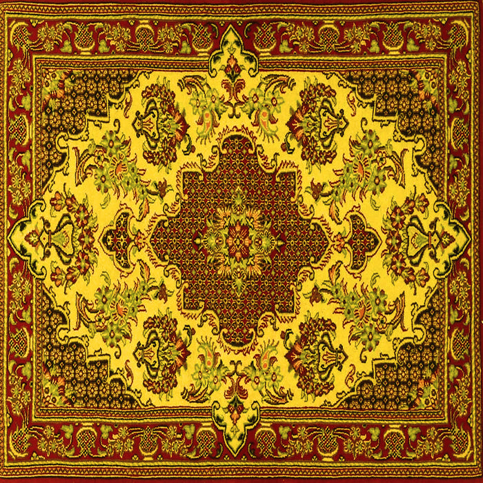 Square Machine Washable Medallion Yellow Traditional Rug, wshtr1729yw